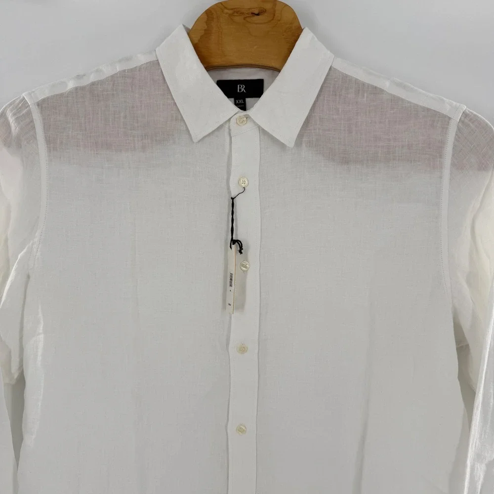 Banana Republic Mens XXL Slim Fit White 100% Linen Long Sleeve Shirt 804341-02-1